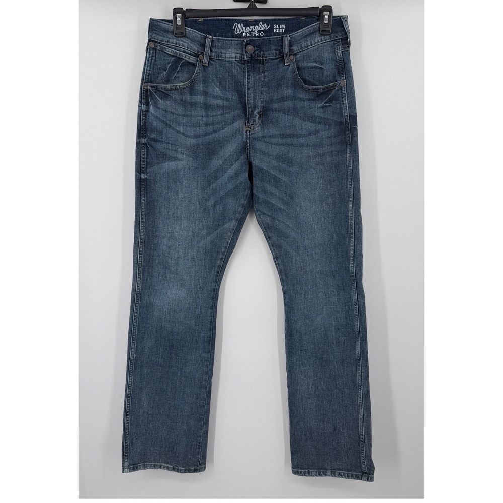 Wrangler Retro Slim Boot Jeans Mens Medium Wash Denim Blue W35 L31.5